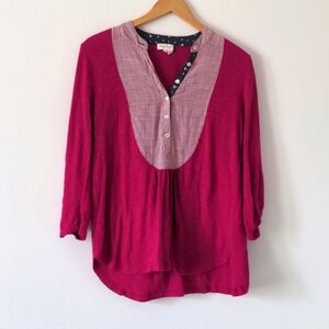 Anthropologie Meadow Rue Tunic Fuchsia Pink Stripe Flowy Boho Top Small